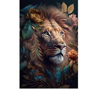 Tableau mural lion roi fleuri CEANOTHE - 80x120 cm - Animaux