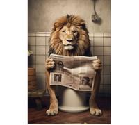 Tableau Mural Lion Sur Les Toilettes Avec Journal CEANOTHE - 45x65 cm - Insolite