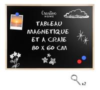 Creative Home 80 x 60 cm Tableau Magnétique Aimanté et Tableau Craie Noir Ardoise Murale | Fabriqué dans l'UE | 2 Crochets de Fixation | Pour la Maison, le Bureau et l'École