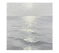 Tableau Mural Océan Gris Mat, Peint À La Main Dans Le Style Wabi-Sabi, avec Une Texture Épaisse et Un Effet Impasto. Peinture À L'Huile Représentant Un Reflet Du Soleil Sur La Mer, Un Paysage N