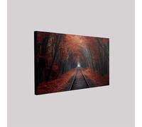 Tableau mural Paysages d'automne avec cadre bois 40 x 30 cm Rouge Impression sur toile moderne Décoration murale salon chambre bureau cadeau