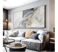 Tableau mural pour chambre à coucher - Tableau abstrait sur toile - Gris bleu doré - Images sur toile modernes Sans cadre 60x120cm