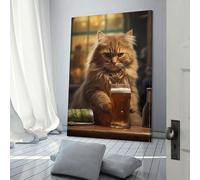 Tableau mural représentant un chat et une bière, idéal pour un salon, une chambre d'enfant, une fête d'anniversaire ou comme cadeau (60 x 90 cm)