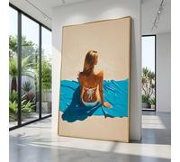 Tableau mural représentant une femme à la plage en été, art mural côtier, œuvre d'art sur le thème du bronzage, peinture décorative de bord de mer, impression sur toile moderne (60x80cm/sans cadre)