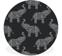 Tableau mural rond - Tableau mural rond - Motif sans couture avec un éléphant dessiné à la main dans un style tribal. Vecteur fond ethnique, - Ø 150 cm - plastique Forex Art-disc - décoration murale r