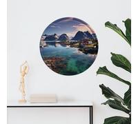 Tableau mural rond vintage en fer à suspendre Motif îles de Norvège