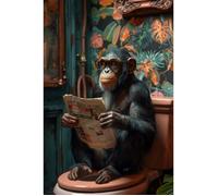 Tableau Mural Singe Lecteur De Journal Aux Toilettes CEANOTHE - 45x65 cm - Insolite