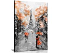 Tableau mural sur toile repr sentant un paysage de Paris en noir et blanc et orange, d coration d'int rieur, 61 x 41 cm (24 x 16 pouces)
