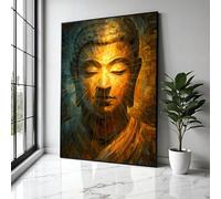 Tableau mural sur toile représentant le visage rayonnant de Bouddha, peinture de méditation spirituelle, art abstrait doré, affiches zen, décoration intérieure, impression (60 x 80 cm/sans cadre)