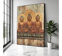 Tableau mural sur toile représentant trois Bouddhas sereins, affiches de statues de méditation, décoration spirituelle pour la maison, art bouddhiste zen, impression de peinture (60x80cm/sans cadre)
