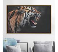 Tableau mural sur toile représentant un tigre rugissant, affiche de prédateur de la jungle, peinture animalière puissante pour décoration de bureau, 70 x 110 cm, sans cadre