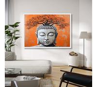 Tableau mural Tête de Bouddha, Peinture à l'huile sur toile Arbre de Vie, Décoration de méditation, Affiches et impressions spirituelles, Œuvre d'art zen pour la maison (50x70cm/Cadre intérieur)