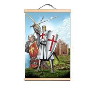 Tableau mural vintage pour décoration d'intérieur avec motif chevaliers templiers - Affiche d'art militaire de la guerre antique avec axe en bois massif 5 (40 x 60 cm)