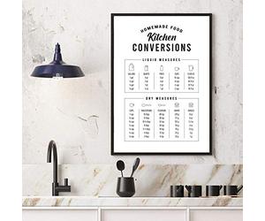 Tableau Murale Salon,Tableau De Conversion De Cuisine Noir Et Blanc Affiche Imprime Décor D'Art Mural, Guide De Cuisine Feuille De Triche Toile Peinture Photo Décor, Affiches Pour La Chambre - 30X40Cm