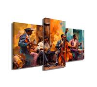 Tableau Musicien Jazz - Décoration Murale Triptyque - Impression Sur Toile Musique - Tableau en Trois Parties - Toile Abstraite Grand Format - Décoration Murale Design Moderne (90x60cm +2x 60x40cm)