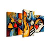 Tableau Musique Piano - Triptyque Mural Moderne - Idée Cadeau Pour Un Musicien - Impression Sur Toile Trois Parties - Cadre Decoration Murale Coloré - Tableau Salon Abstrait (60x40cm +2x 40x30cm)