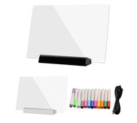 Tableau noir à LED avec couleurs - Tableau blanc en acrylique éclairé, lumière de lecture plate | Tableau noir transparent effaçable à sec RVB avec stylo 12 couleurs pour enfants vacances maison