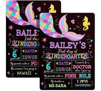 Tableau noir « First Day and Last Day School » - Réutilisable, thème sirène, double face, effaçable - Accessoire photo pour étudiant, 35 x 25 cm