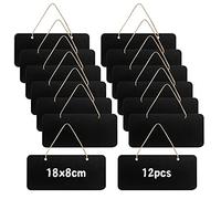 Tableau Noir Suspendu, 12Pcs Tableau Noir Mural en Bois, 18 x 8 cm Tableau Ardoise avec Corde, Mini Tableau Noir Idéal pour Maison, Restaurant et Magasin(Inscriptible Unilatéral)