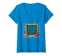 Tableau Noir « This is My Second Grade Era School Supplies » T-Shirt avec Col en V, Femme, Saphir, XL