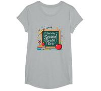 Tableau Noir « This is My Second Grade Era School Supplies » T-Shirt, Fille, Gris Chiné, XS