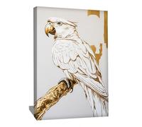 Tableau Oiseau Blanc - Decoration Murale Elegante - Art Mural Minimaliste - Cadre Impression Sur Toile - Toile Oiseau Moderne - Idee Deco Chambre - Tableau Perroquet Moderne (80x60cm)