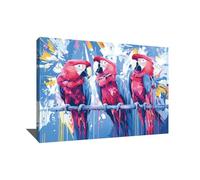 Tableau Oiseau Rouge - Décoration Murale Oiseau Tropical - Art Mural Nature - Toile Perroquet Coloré - Impression Sur Toile Chambre - Idée Cadeau Perroquet - Déco Exotique Coloré (80x60cm)