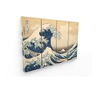 Tableau Panorama Hokusai La Grande Vague de Kanagawa 100x70 cm divisé en 4 pièces - Imprimée sur Toile - Tableau Moderne Maison