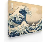 Panorama Tableau Hokusai La Grande Vague de Kanagawa 50 x 35 cm - Impression sur Toile avec Châssis en Bois - Affiche Moderne Maison