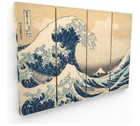 Tableau Panorama Hokusai La Grande Vague de Kanagawa 70x50 cm divisé en 4 pièces - Imprimée sur Toile - Tableau Moderne Maison