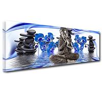 Tableau panoramique Bouddha Esprit Zen - Impression sur Toile décoration Murale Zen - Déco Maison, Cuisine, Salon, Chambre Adulte - Bleu 80x30 cm