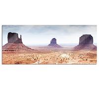 Tableau panoramique en verre véritable - Monument Valley - 120 x 50 cm - Avec suspension et entretoises