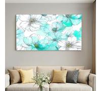 Tableau Panoramique Esquisse Florale Dessin Main 120 x 60 cm Blanc | Art Mural Artisanal Sans Cadre, Poster Décoratif Poétique pour Entrée Couloir et Salon, Impression Numérique Haute Clarté
