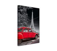 Tableau Paysage, Decoration Murale Salon Moderne, Image sur Toile, Tableau décoratif Tour Eiffel et 2CV, 30x50 cm