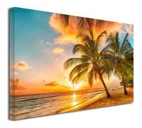 Tableau paysage moderne, décoration murale, tableau paysage couleur vive, Tableau toile photo SUNSET PALMIERS 80x50 cm