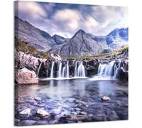 Tableau paysage montagne cascade - Décoration murale - 80x80cm - Impression haute résolution sur toile Avec cadre