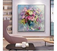 Tableau Peinture Huile sur Toile Abstrait,Original Peint À La Main Cool Peintures Moderne Abstrait Rose Fleur sans Cadre 60*60cm