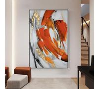 Tableau Peinture Huile Sur Toile, Art Abstrait Moderne Ligne De Texture Orange Embellissement De Feuille D'Or Oeuvre Minimaliste Peintures À L'Huile À La Main Sans Cadre Sur Toile Art Mural Pour