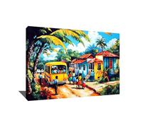 Tableau Peinture Sur Toile Décoration De Village - Deco Murale Africaine - Idee Deco Classe - Impression Sur Toile Salon - Tableau Africain Coloré Moderne - Art Mural Africain (40x30cm)