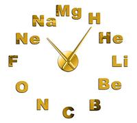 Tableau périodique des éléments - Horloge murale géante à faire soi-même - Chimie - Science - Miroir autocollants - Sans cadre - Grande montre murale - Décoration de salle de classe - Doré - 119,4 cm