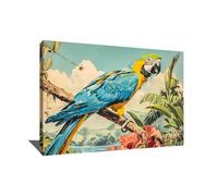 Tableau Perroquet Tropical - Decoration Murale Exotique - Impression Sur Toile Oiseau - Art Mural Jungle - Idee Deco Salon Nature - Toile Tropicale Colorée - Idee Déco Chambre Adulte (40x30cm)