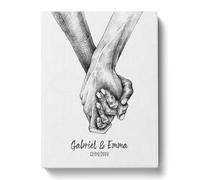 Tableau Personnalisé Couple Mains Enlacées Fusain pour Décoration Murale de Salon | Idée de Cadeau Personnalisé Femme ou Homme | Cadre Personnalisé pour Anniversaire | Objet Personnalisé avec Prénom