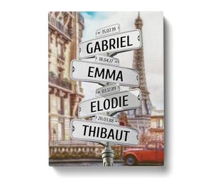 Tableau Personnalisé Famille Paris Tour Eiffel Vintage pour Décoration Murale Salon | Idée de Cadeau Personnalisé Femme ou Homme | Cadre Personnalisé pour Anniversaire | Objet Personnalisé avec Prénom