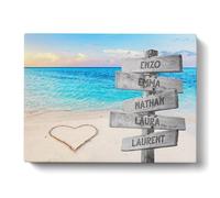 Tableau Personnalisé Famille Plage Sable Coeur pour Décoration Murale de Salon | Idée de Cadeau Personnalisé Femme ou Homme | Cadre Personnalisé pour Anniversaire | Objet Personnalisé avec Prénom