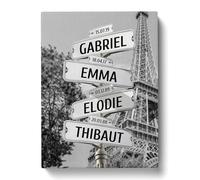 Tableau Personnalisé Famille Tour Eiffel Noir blanc pour Décoration Murale de Salon | Idée de Cadeau Personnalisé Femme ou Homme | Cadre Personnalisé pour Anniversaire | Objet Personnalisé avec Prénom