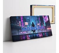 Tableau personnalisé prénom design cyberpunk japonais néon futuriste déco chambre ado ou gamer Tokyo night cadeau personnalisé anniversaire Noël toile murale urbaine rétrofutur