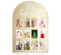 Tableau photo en bois « My First Year Milestone » - Cadre photo pour 12 mois - En bois acrylique - Décoration pour 1er anniversaire - Cadeau souvenir pour bébé