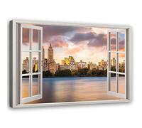 Tableau Photo ville Image décoration murale Fenetre Vue 3D marron 90x60 cm