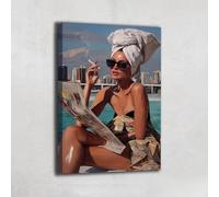 Tableau Pin Up Vintage - Art Mural Retro - Impression Sur Toile Salon - Decoration Murale Annees 50 - Toile Femme Glamour - Idee Deco Chambre Vintage - Art Pop Retro (120x80cm)