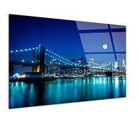 Tableau Plexiglas Pont de Brooklyn Bleu - Impression Verre Acrylique Métropole Urbaine - Décoration Murale pour déco Maison, Cuisine, Salon, Chambre, Bureau - 100x60 cm